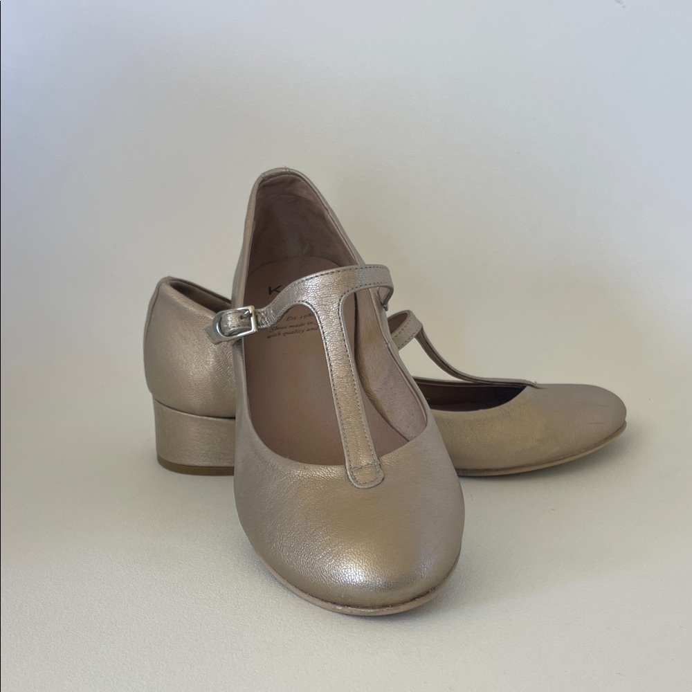 KMB (Anthro) T Strap Muted Gold Heeled Mary Janes size 39